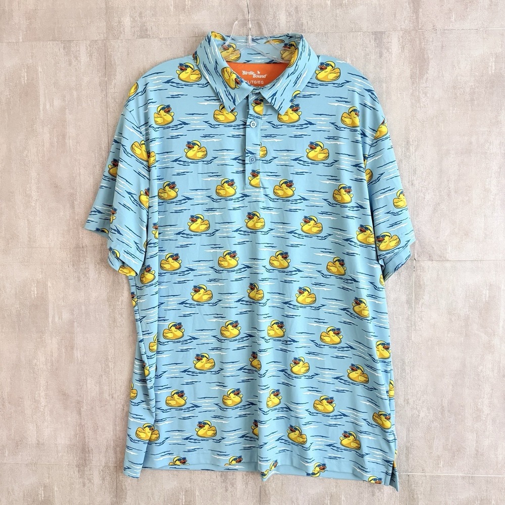 Birdie Bound Golf Polo Shirt Mens XL Blue Rubber Duckies Ducky Performance